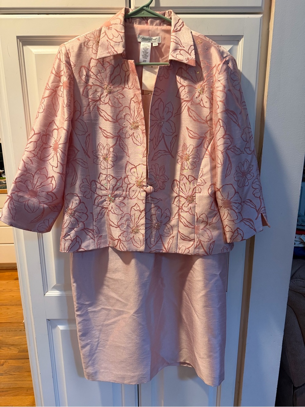 NWT Coldwater Creek Light Pink Floral Embroidered Jacket & Dress Set Size P14